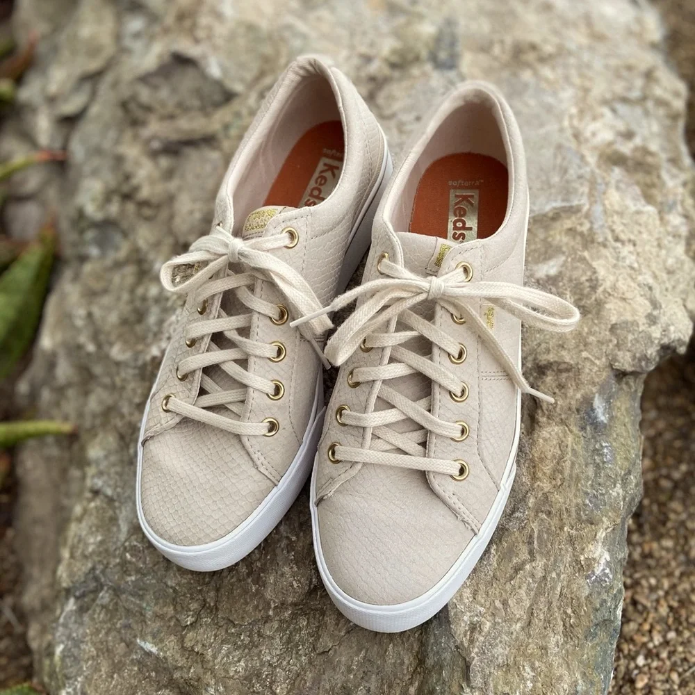 KEDS Tan Lace-Up Sneakers with Snake Print Texture ⭐️Excellent Condition - Picture 3 of 14